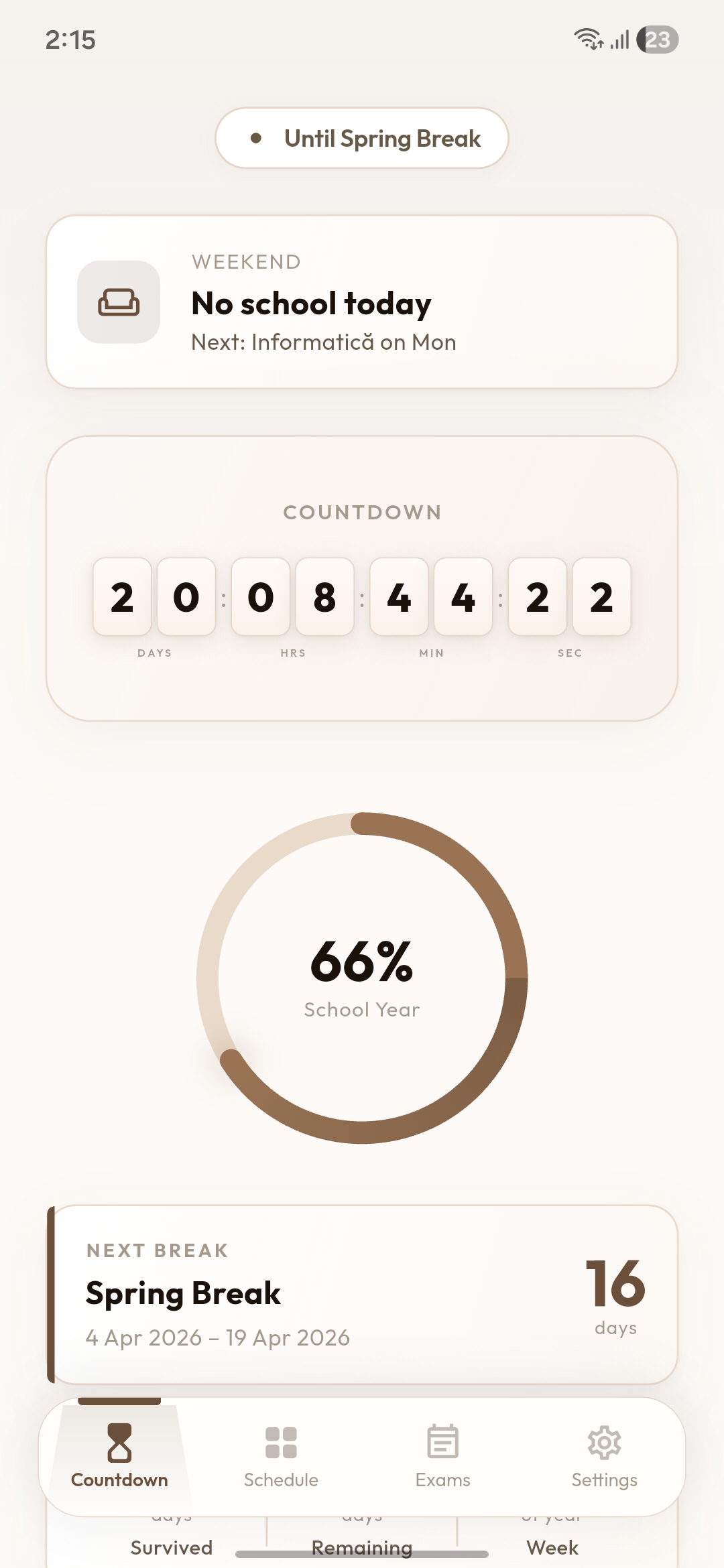 BreakCount app — countdown to Spring Break